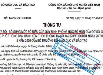 Diện tích tối thiểu phòng học bộ môn từ ngày 02/9/2025 